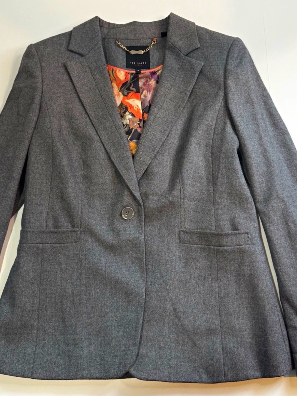 Ted Baker Gray Single-Button Tailored Blazer with Floral Lining